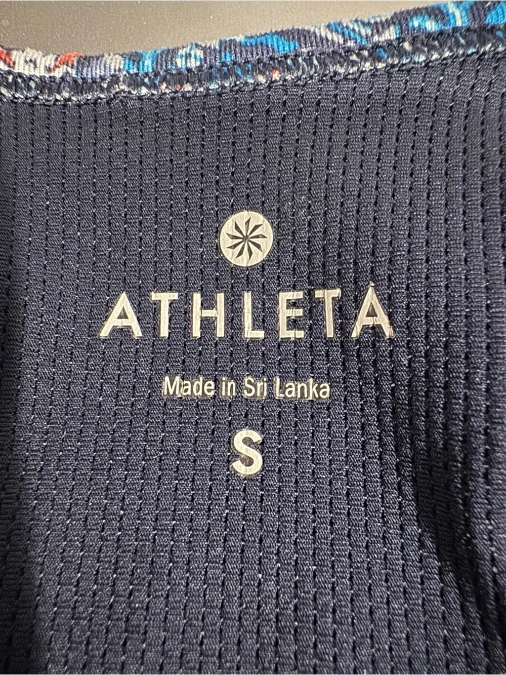 Athleta Blue Exhale Geometric Floral Strappy Back Sports Yoga Bra Size Small